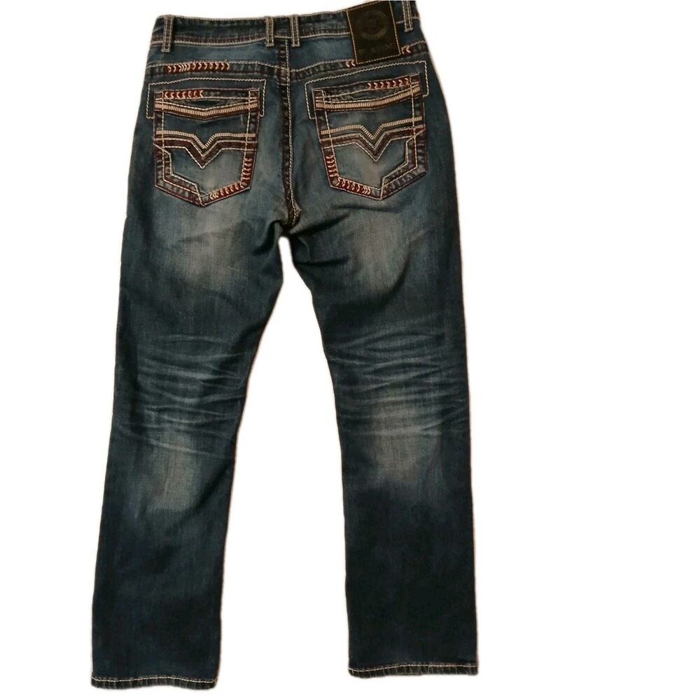 Platini Triple Stitch Holt Boot Cut Jeans Men 32 29 Blue READ Flaw Rave Cowboy